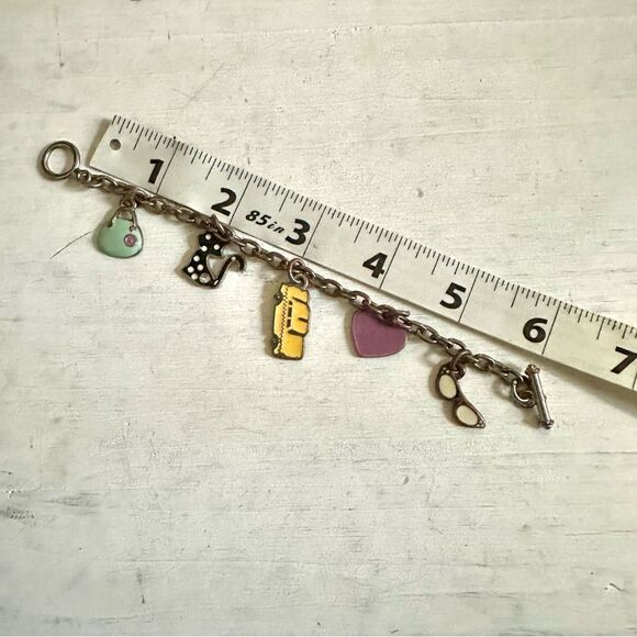 Silver tone enamel charm bracelet - Picture 4 of 12
